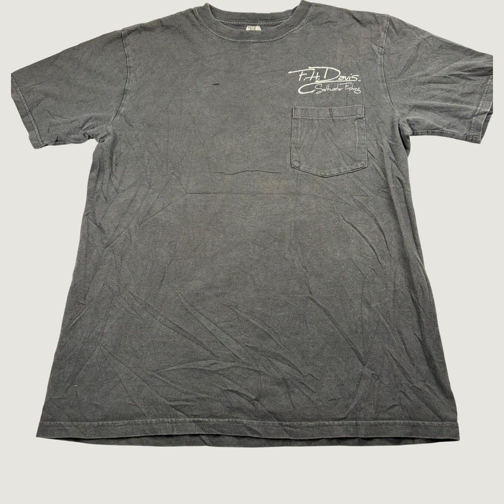 Zinc FH Davis Saltwater Fishing Pocket T-Shirt Mens Medium Black Graphic Fish - Picture 2 of 11